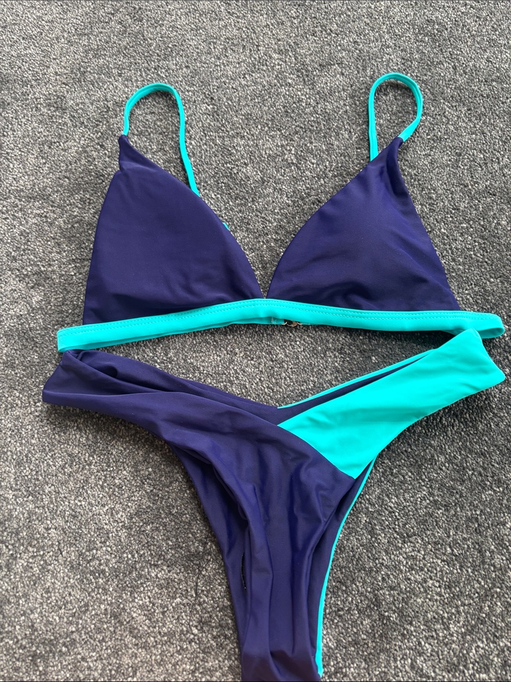 SHEIN Navy and Teal Reversible-Style Bikini Set